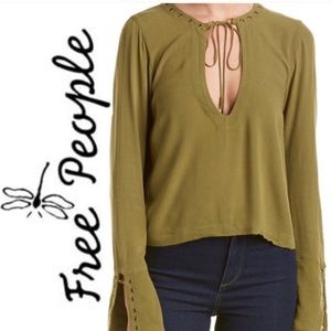 NWT Free People Jump to the Beat Top Olive Green Keyhole size S vintage bohemian